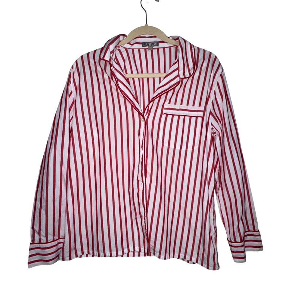 J.Crew style #BM271 Long-Sleeve Cotton Poplin Pajama TOP in Red Stripe for women